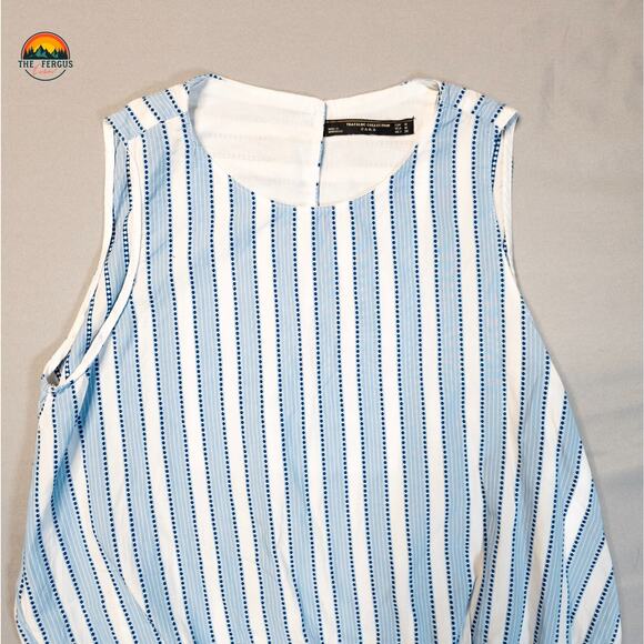 Zara Trafaluc Collection Top Blue White Sleeveless Striped Seersucker Women's M - Picture 3 of 10